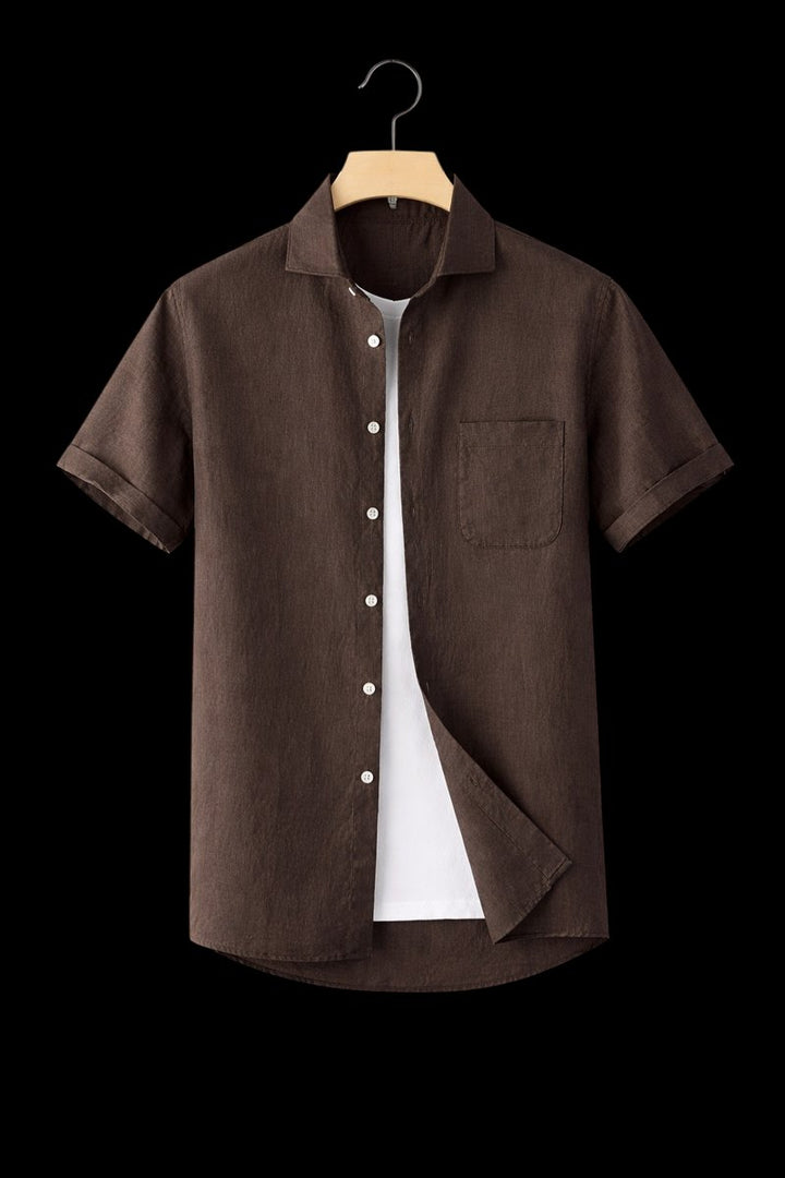 Mens Short Sleeve Linen Shirt Relaxed Fit Button-Up