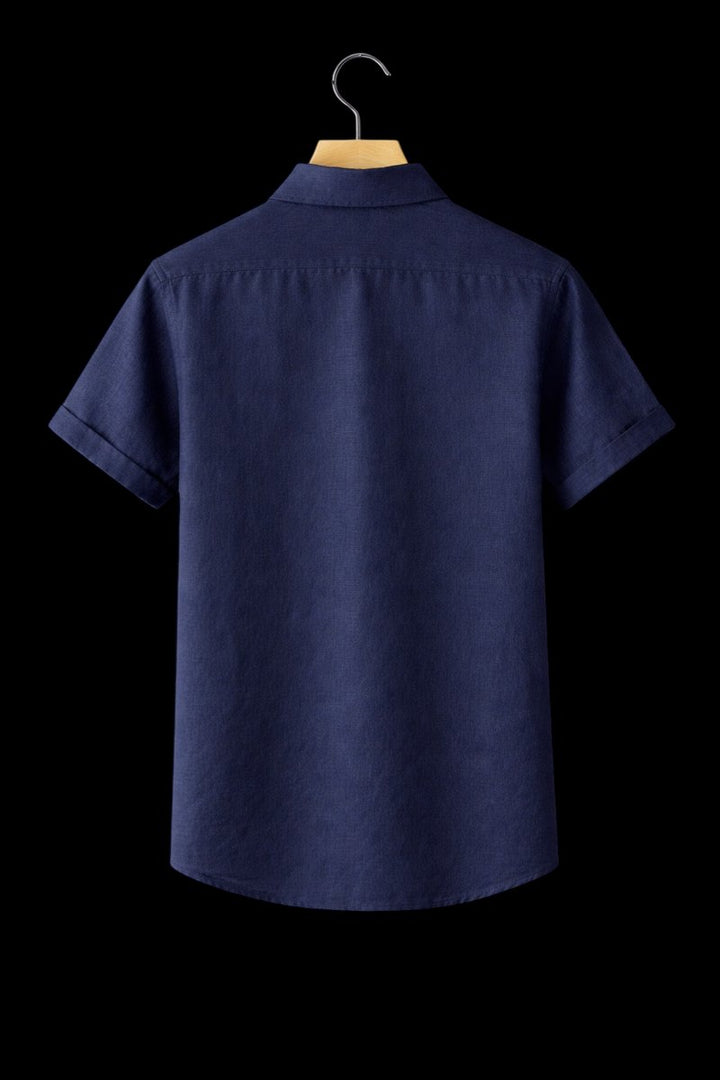 Mens Short Sleeve Linen Shirt Relaxed Fit Button-Up