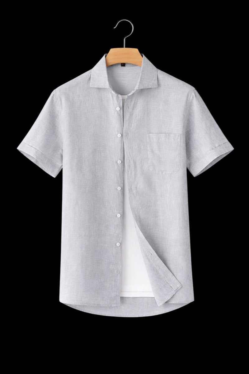 Mens Short Sleeve Linen Shirt Relaxed Fit Button-Up