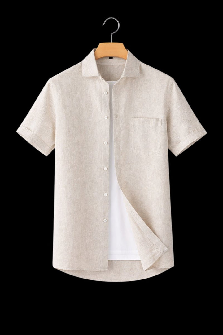 Mens Short Sleeve Linen Shirt Relaxed Fit Button-Up