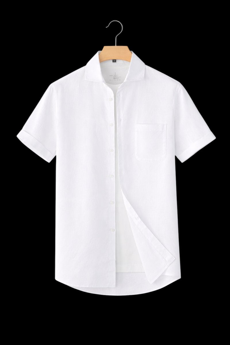 Mens Short Sleeve Linen Shirt Relaxed Fit Button-Up