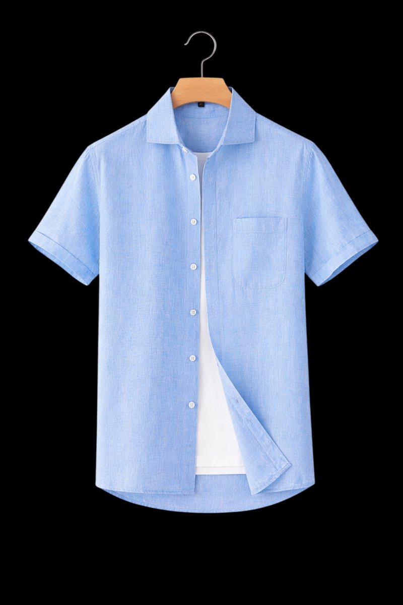 Mens Short Sleeve Linen Shirt Relaxed Fit Button-Up