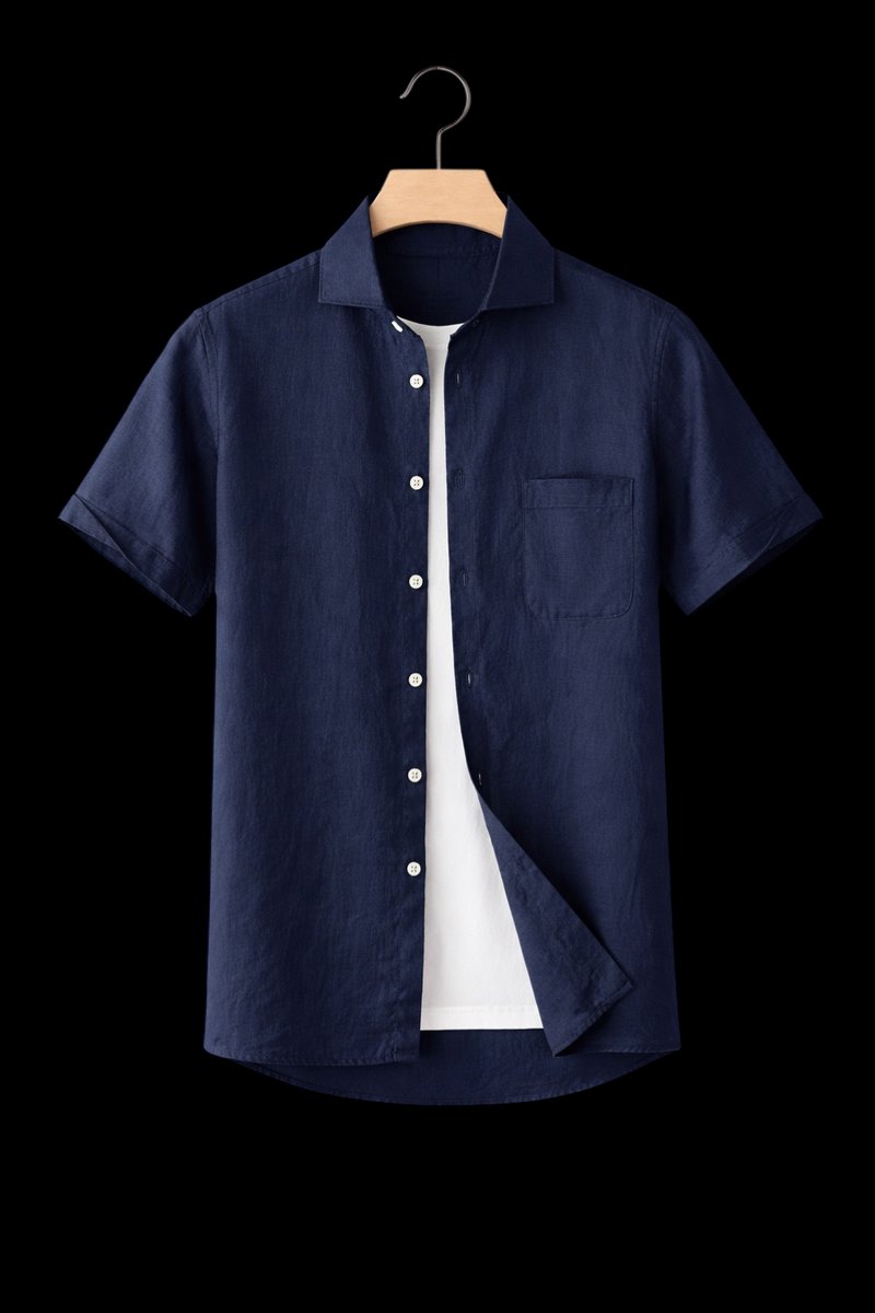 Mens Short Sleeve Linen Shirt Relaxed Fit Button-Up