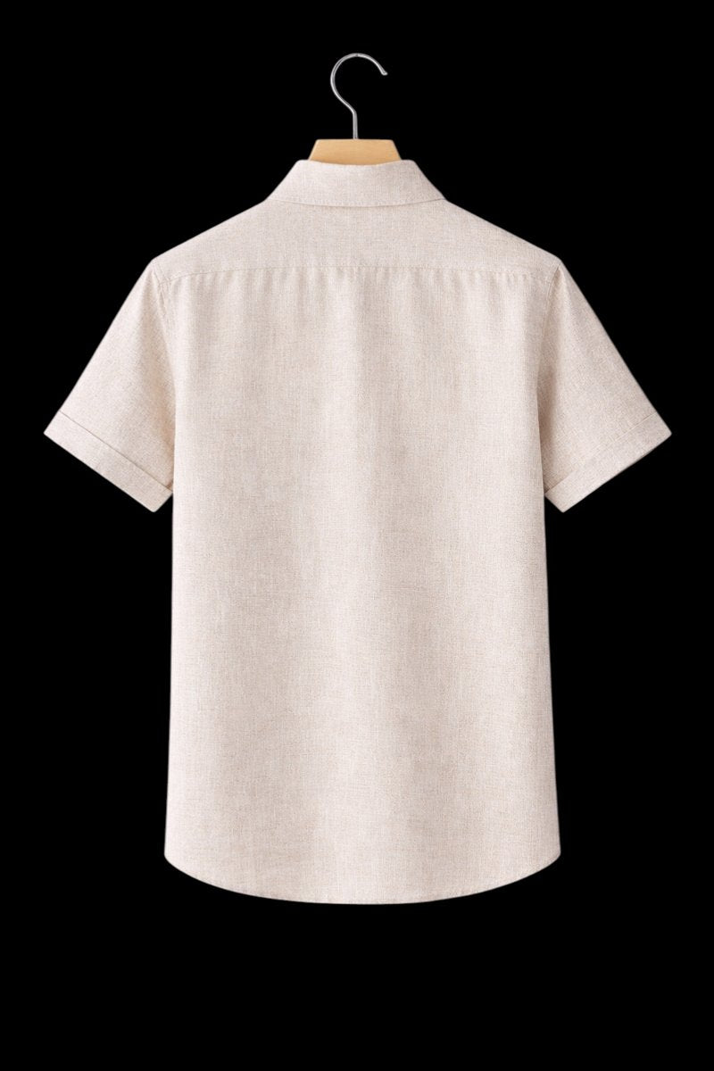 Mens Short Sleeve Linen Shirt Relaxed Fit Button-Up