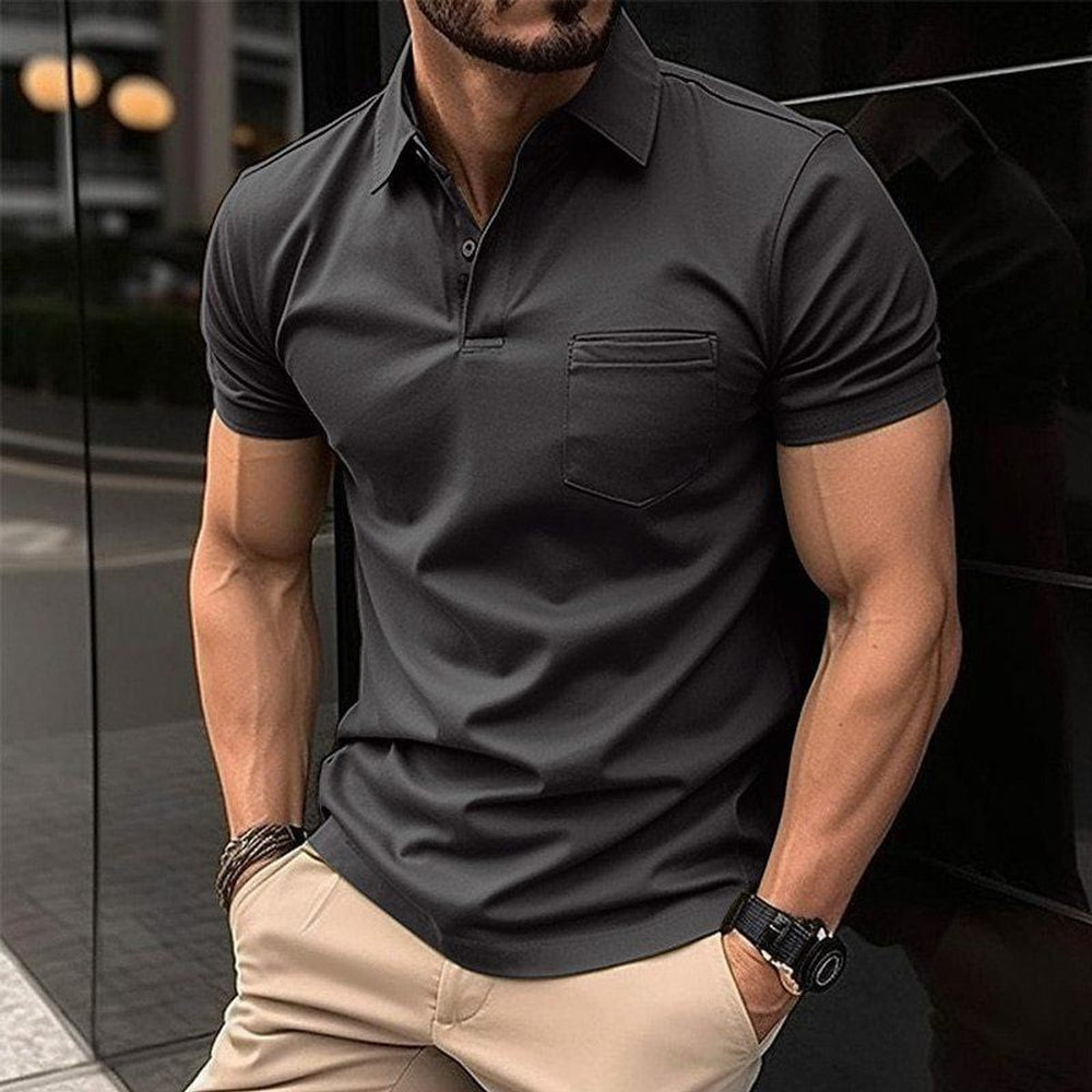 Mens Short-Sleeve Slim-Fit Chest-Pocket Polo Shirt