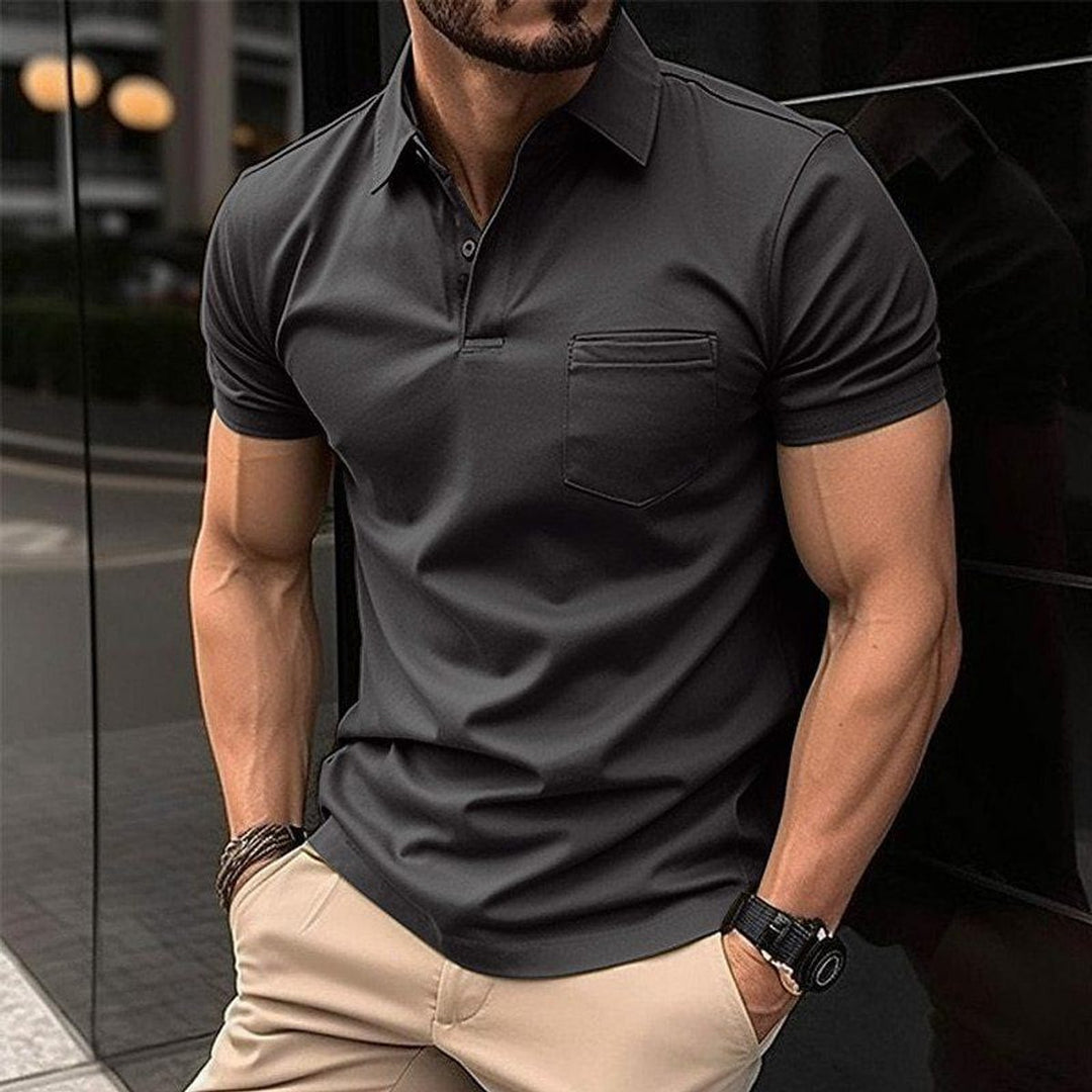 Mens Short-Sleeve Slim-Fit Chest-Pocket Polo Shirt