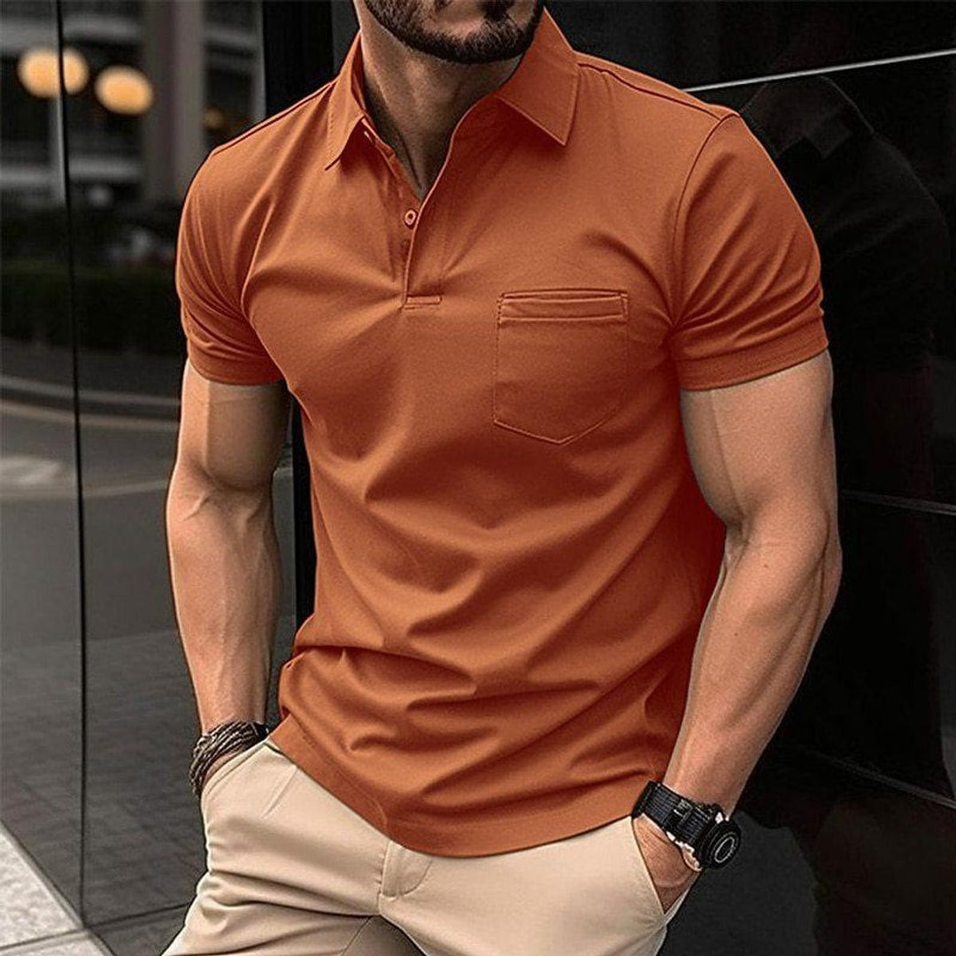 Mens Short-Sleeve Slim-Fit Chest-Pocket Polo Shirt