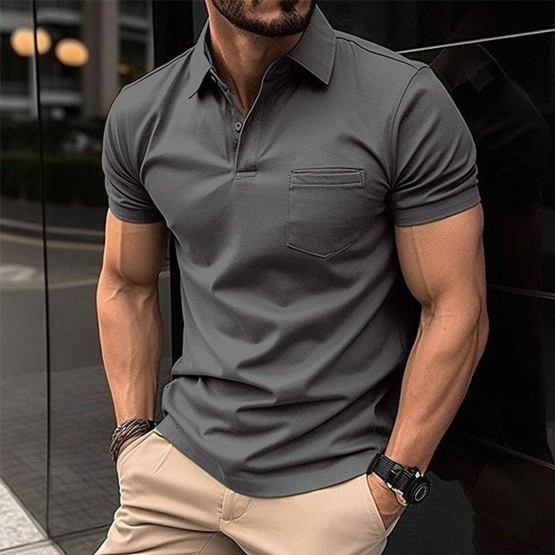 Mens Short-Sleeve Slim-Fit Chest-Pocket Polo Shirt