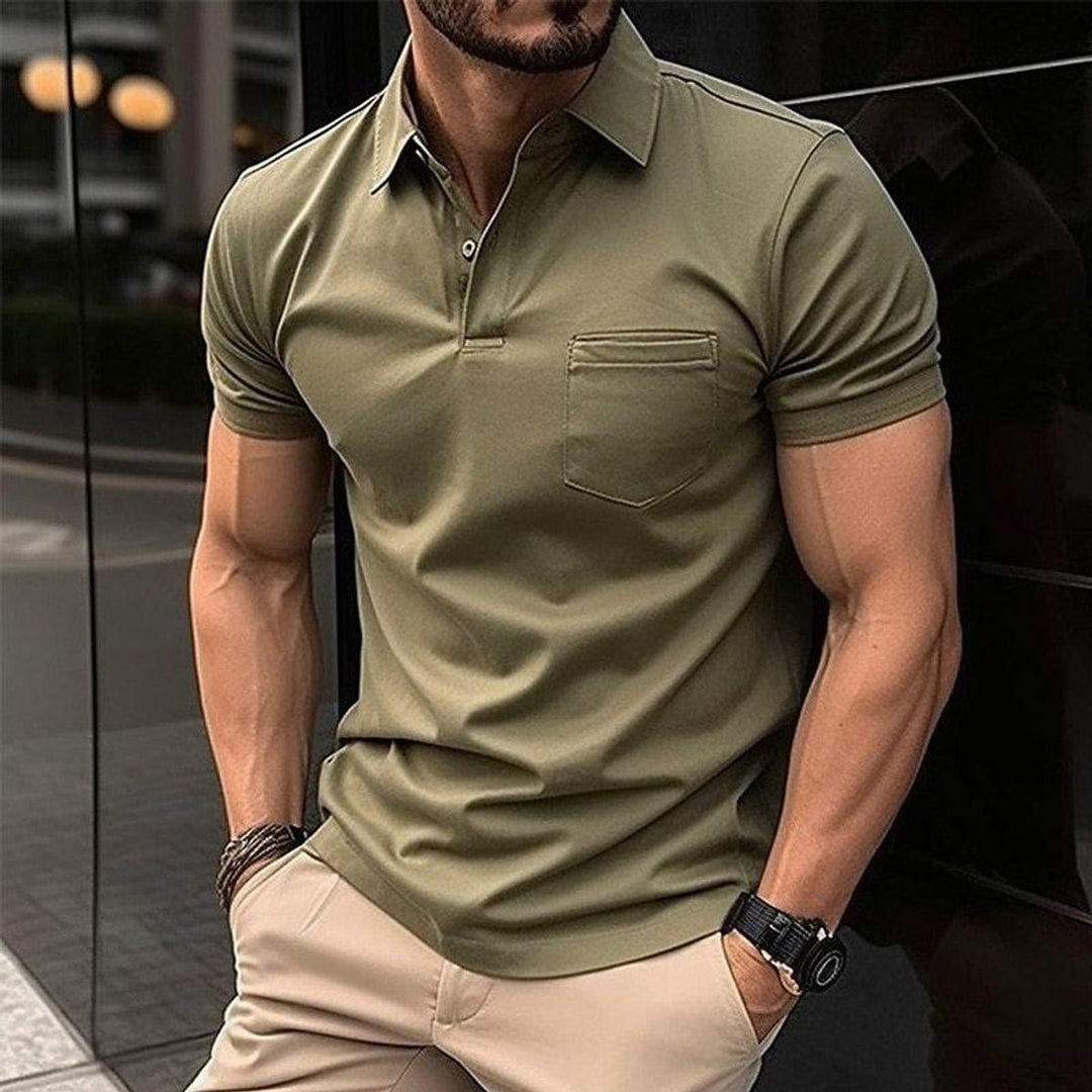 Mens Short-Sleeve Slim-Fit Chest-Pocket Polo Shirt