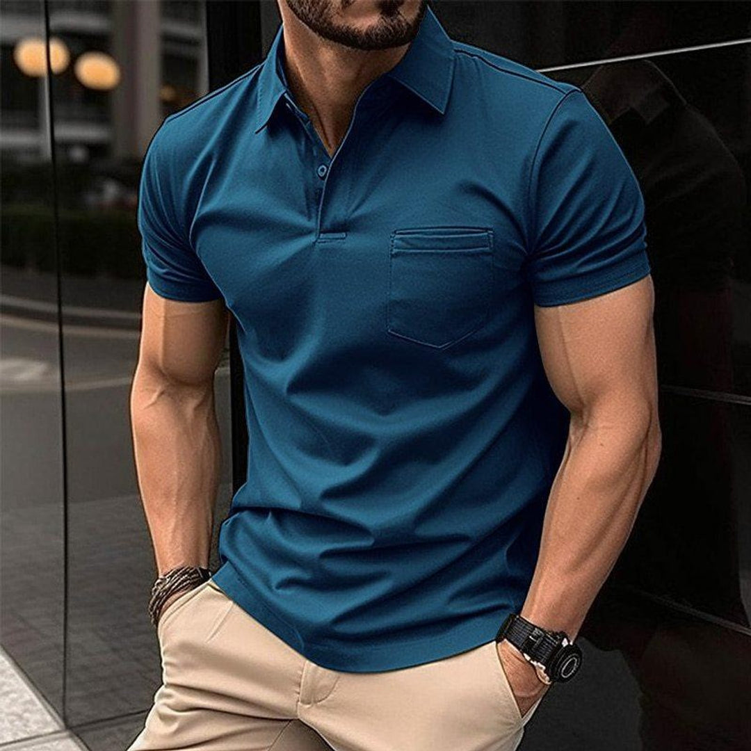 Mens Short-Sleeve Slim-Fit Chest-Pocket Polo Shirt