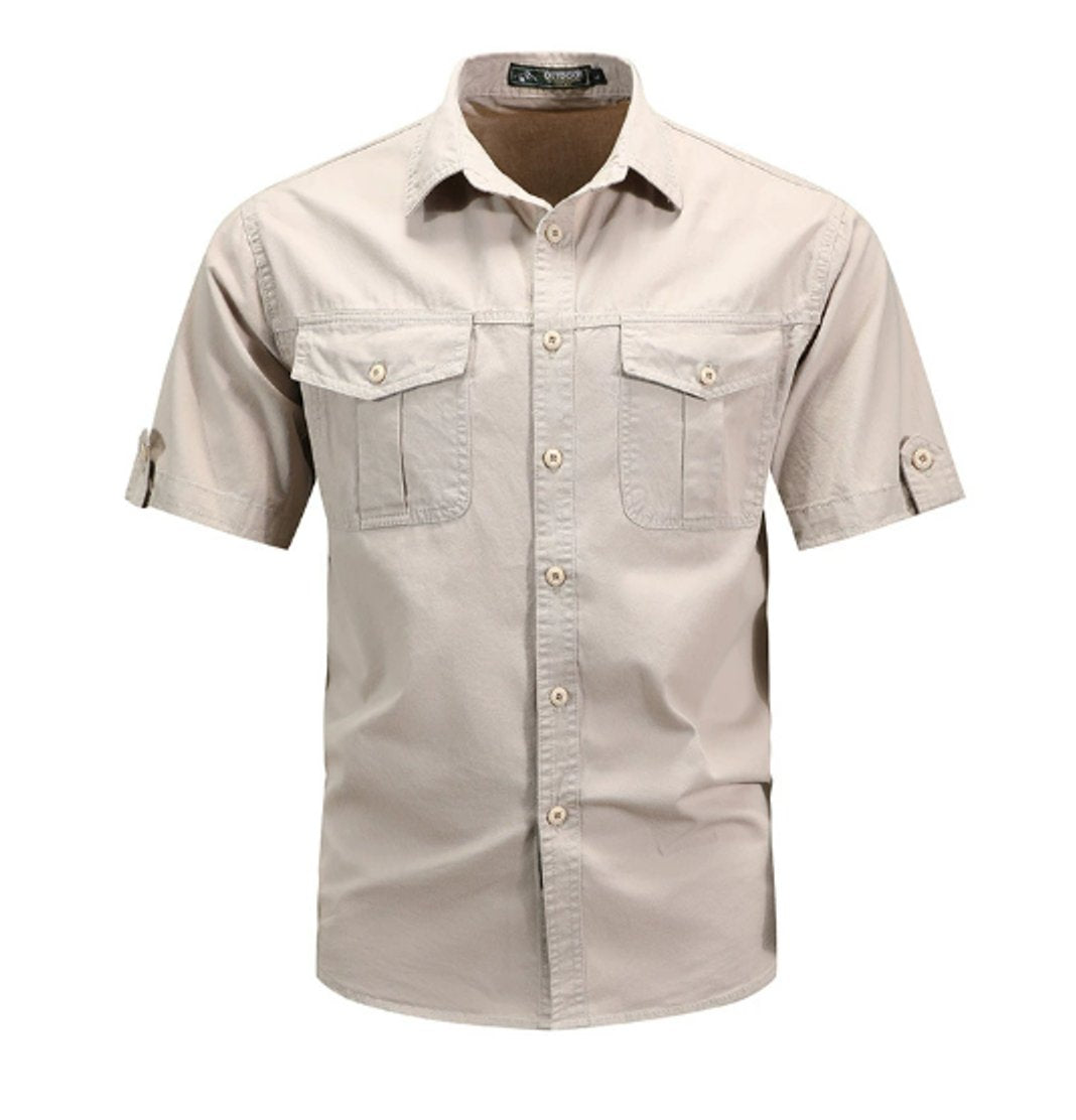 Mens Short-Sleeve Utility Pocket Shirt Casual Button-Up