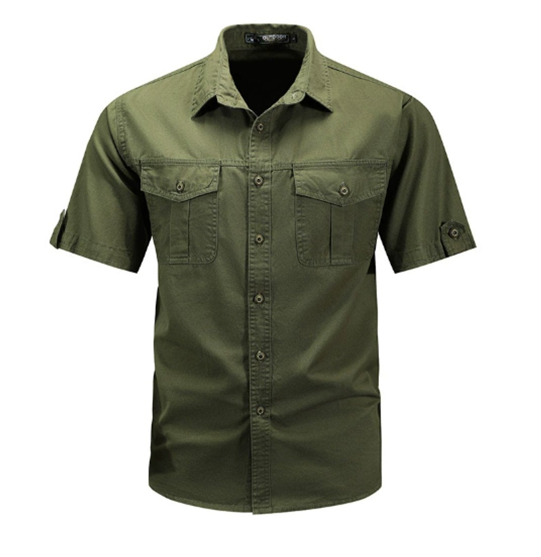 Mens Short-Sleeve Utility Pocket Shirt Casual Button-Up
