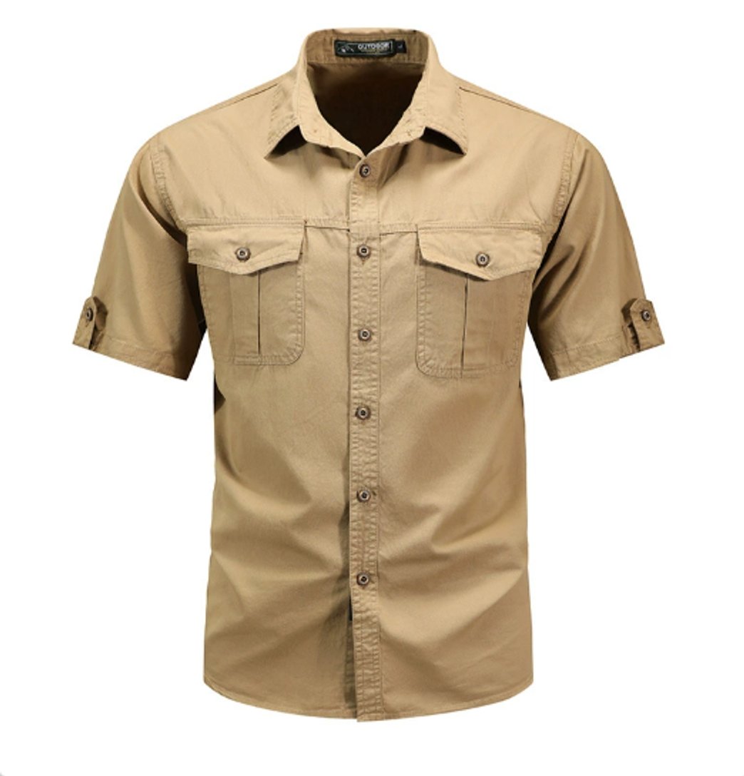 Mens Short-Sleeve Utility Pocket Shirt Casual Button-Up