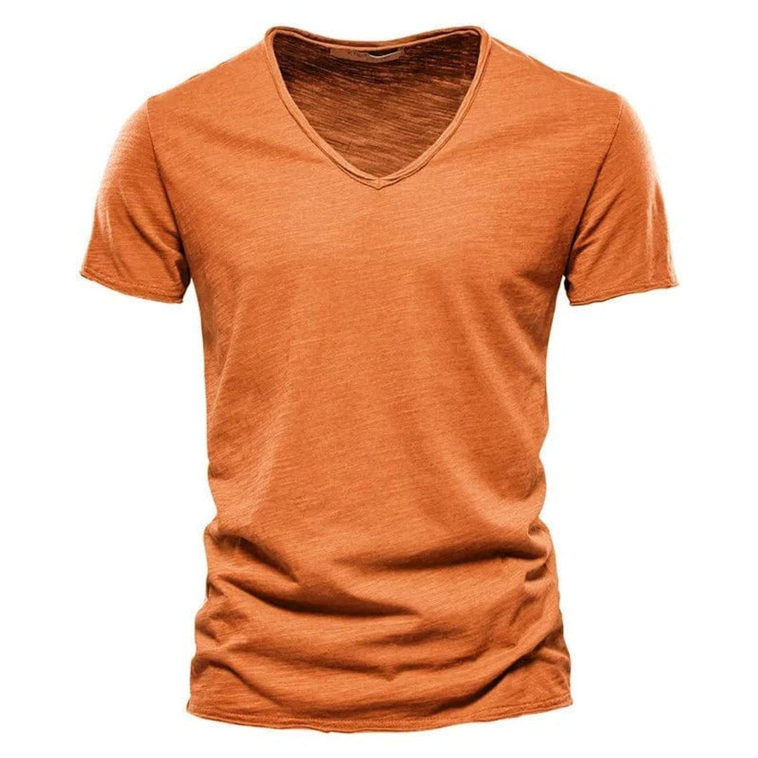 Mens Short-Sleeve V-Neck Cotton T-Shirt Casual Henley Long-Sleeve Style Top