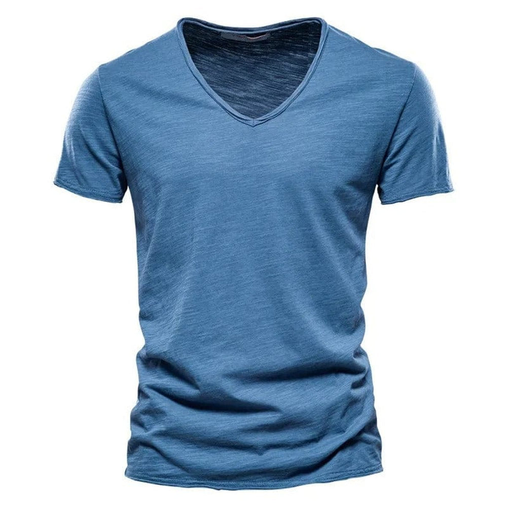Mens Short-Sleeve V-Neck Cotton T-Shirt Casual Henley Long-Sleeve Style Top