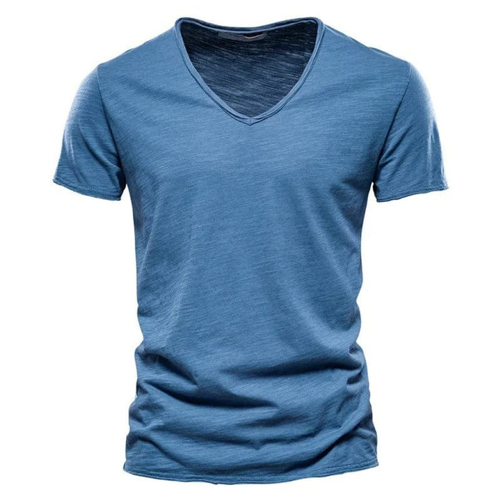 Mens Short-Sleeve V-Neck Cotton T-Shirt Casual Henley Long-Sleeve Style Top