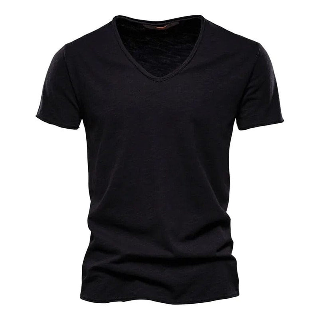 Mens Short-Sleeve V-Neck Cotton T-Shirt Casual Henley Long-Sleeve Style Top
