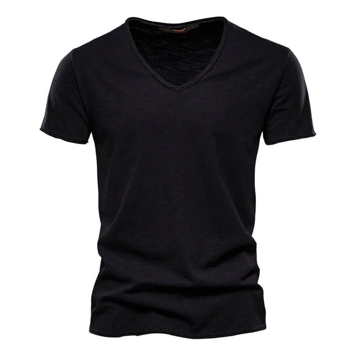 Mens Short-Sleeve V-Neck Cotton T-Shirt Casual Henley Long-Sleeve Style Top