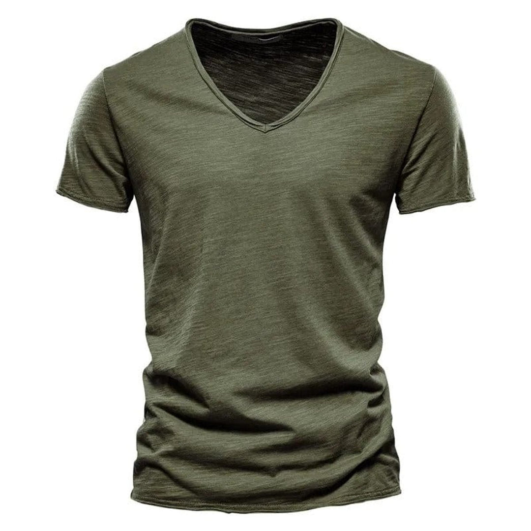 Mens Short-Sleeve V-Neck Cotton T-Shirt Casual Henley Long-Sleeve Style Top