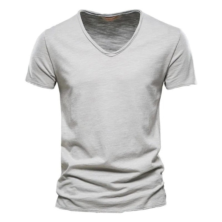 Mens Short-Sleeve V-Neck Cotton T-Shirt Casual Henley Long-Sleeve Style Top