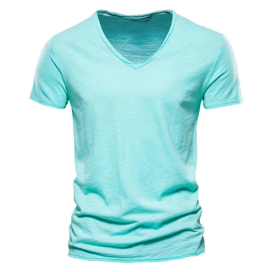 Mens Short-Sleeve V-Neck Cotton T-Shirt Casual Henley Long-Sleeve Style Top