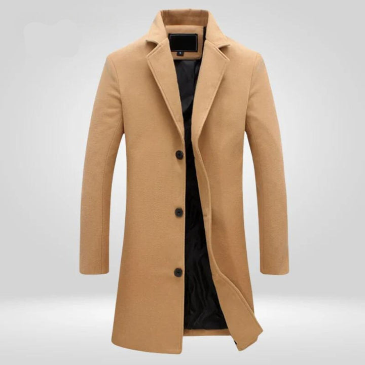 Men's Single-Breasted Wool Long Winter Overcoat