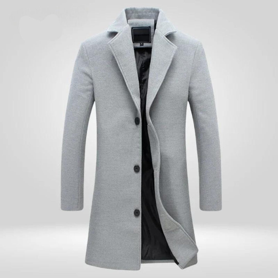 Men's Single-Breasted Wool Long Winter Overcoat