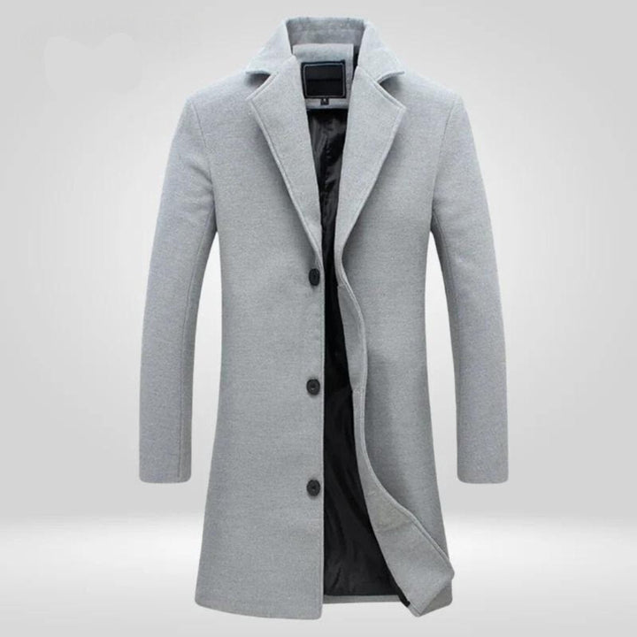 Men's Single-Breasted Wool Long Winter Overcoat