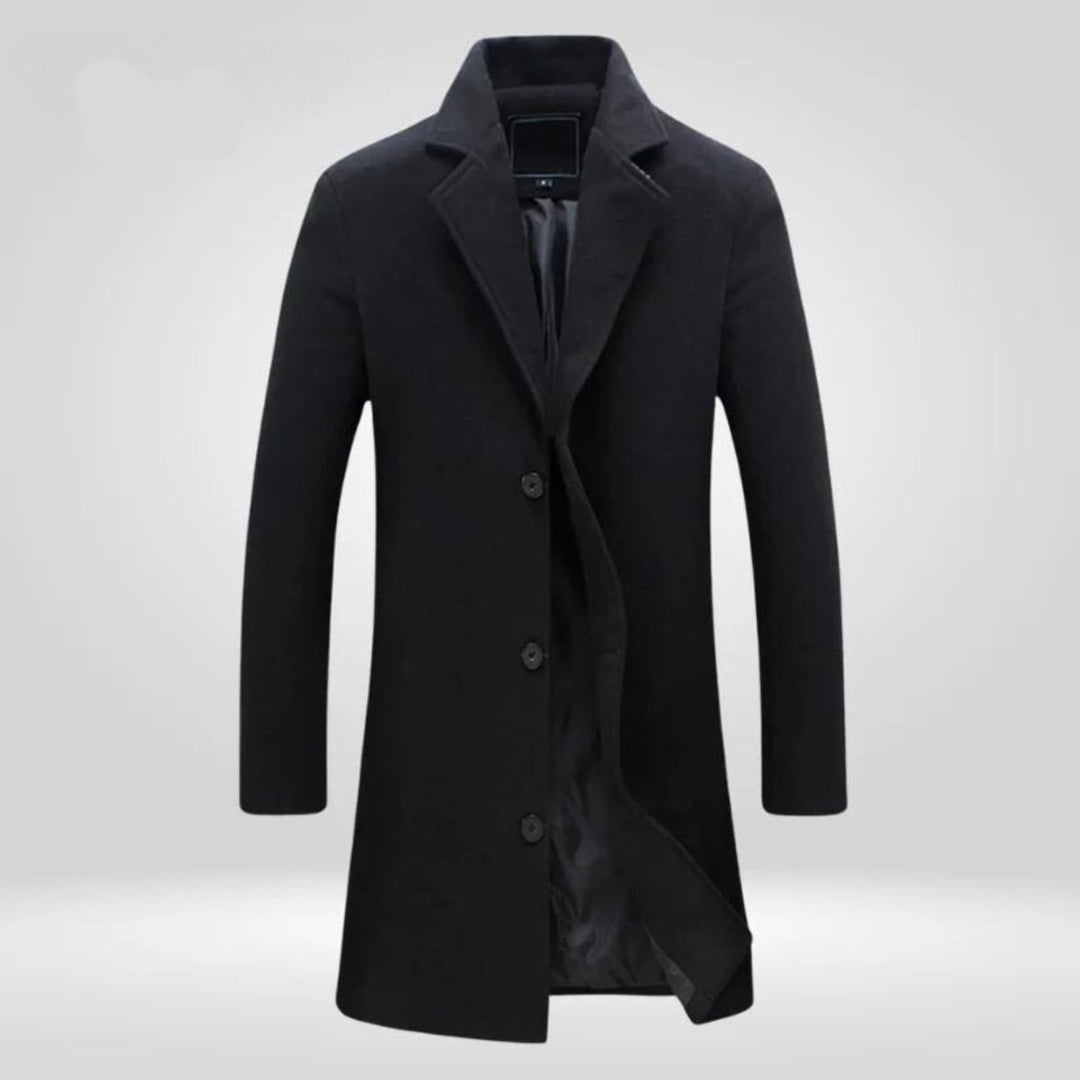 Men's Single-Breasted Wool Long Winter Overcoat