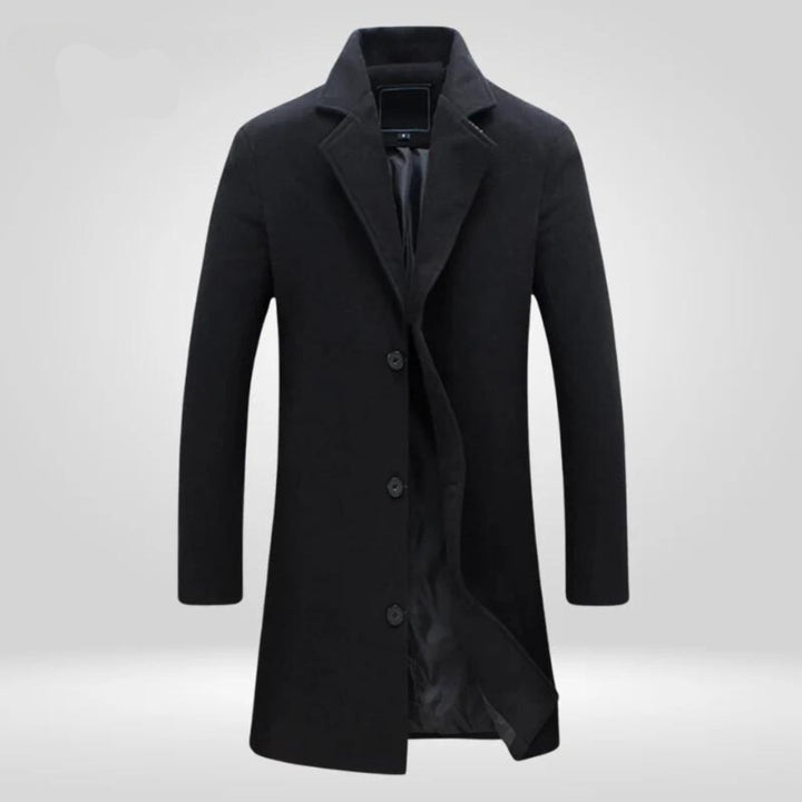 Men's Single-Breasted Wool Long Winter Overcoat