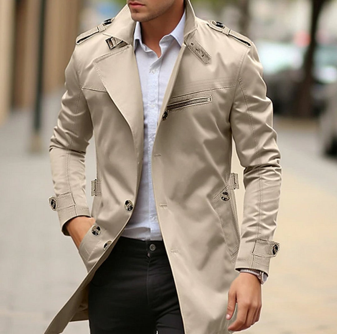 Men's Slim-Fit Belted Trench Coat Mens Jacket Outerwear