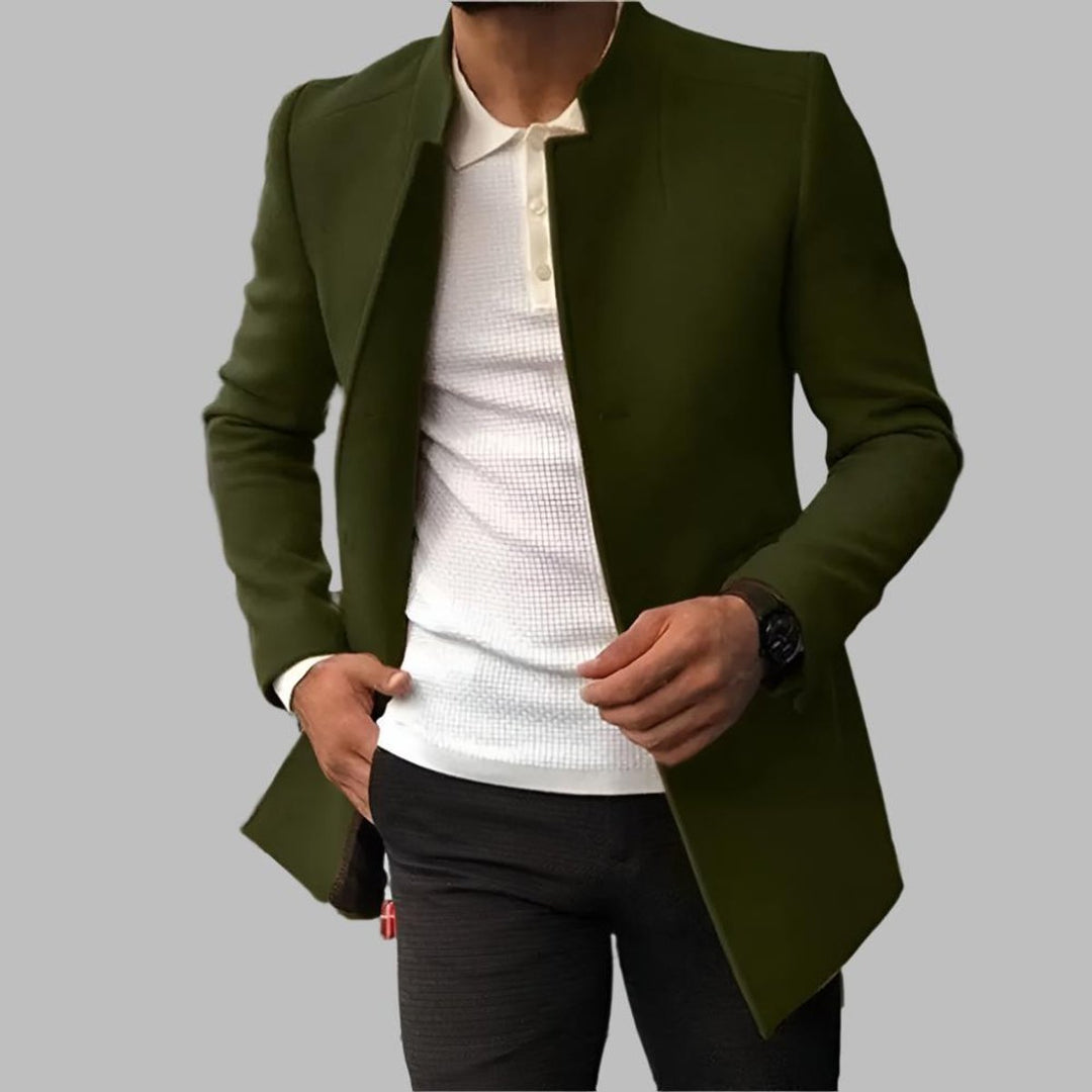 Men's Slim-Fit Collarless Knitted Polo Wool-Blend Blazer Coat