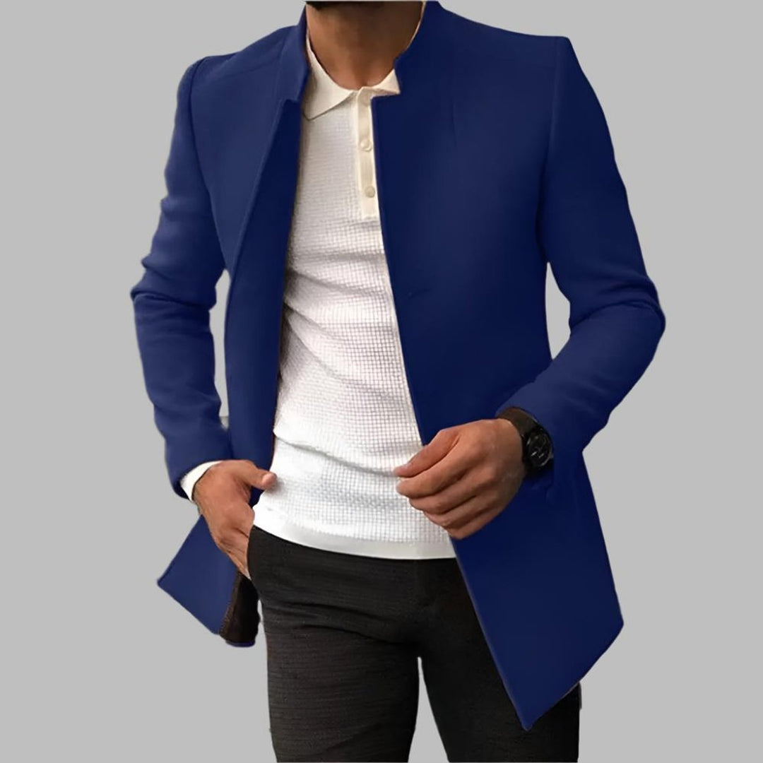 Men's Slim-Fit Collarless Knitted Polo Wool-Blend Blazer Coat