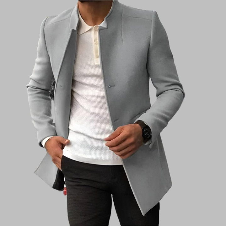Men's Slim-Fit Collarless Knitted Polo Wool-Blend Blazer Coat