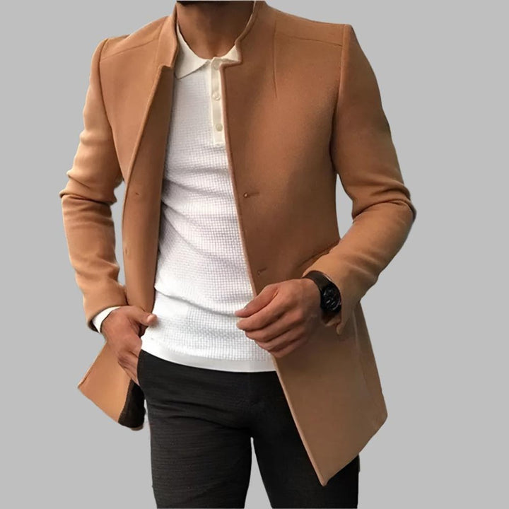 Men's Slim-Fit Collarless Knitted Polo Wool-Blend Blazer Coat