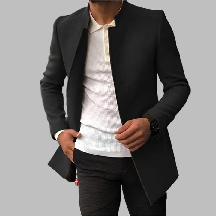 Men's Slim-Fit Collarless Knitted Polo Wool-Blend Blazer Coat
