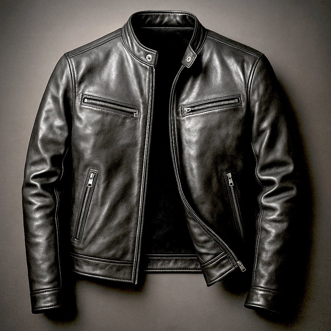 Mens Slim-Fit Faux Leather Biker Jacket Zip-Up Moto Coat