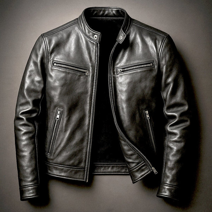 Mens Slim-Fit Faux Leather Biker Jacket Zip-Up Moto Coat