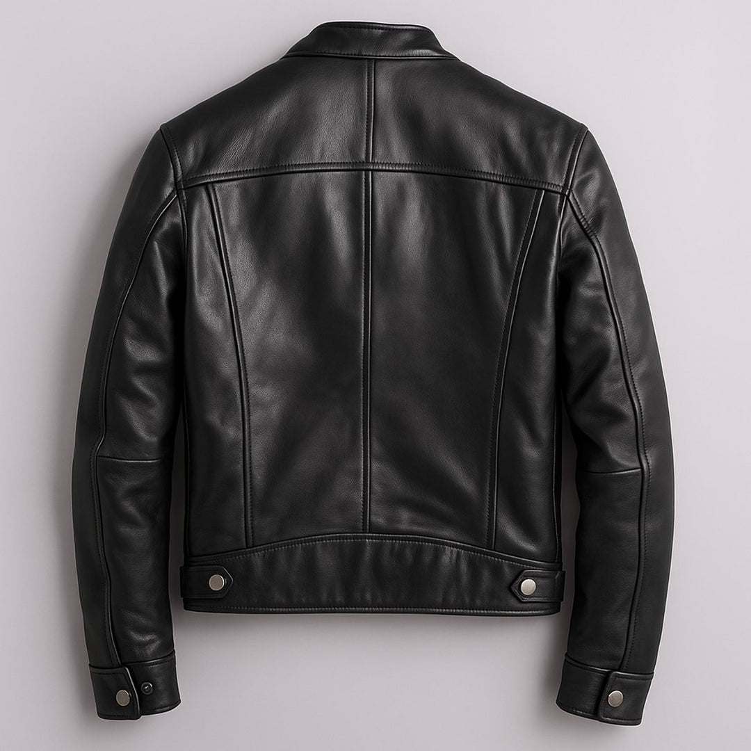Mens Slim-Fit Faux Leather Biker Jacket Zip-Up Moto Coat