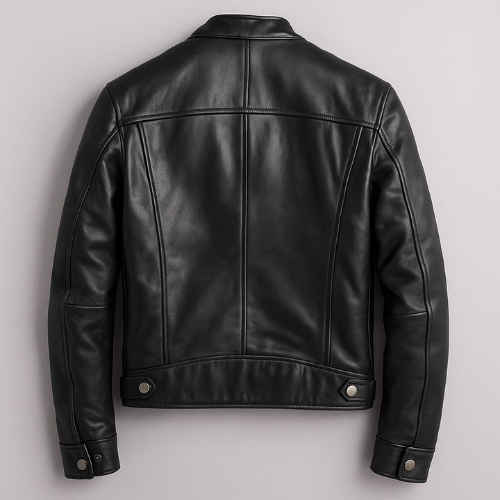 Mens Slim-Fit Faux Leather Biker Jacket Zip-Up Moto Coat