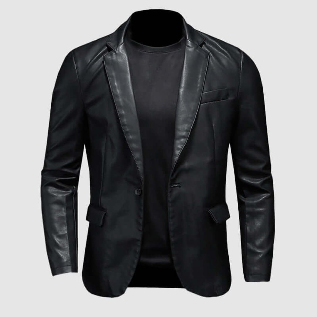 Men's Slim-Fit Faux Leather Blazer Jacket