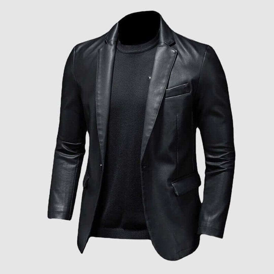 Men's Slim-Fit Faux Leather Blazer Jacket