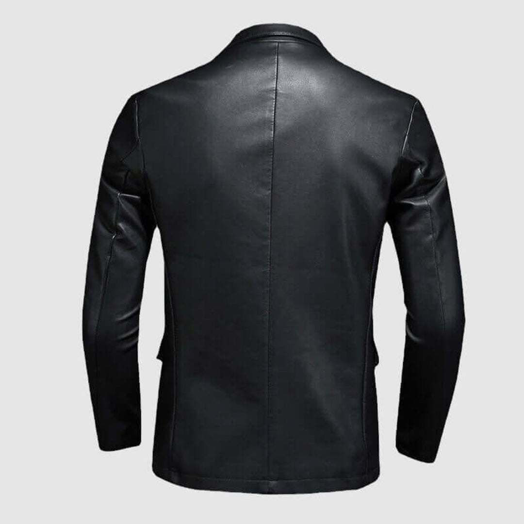 Men's Slim-Fit Faux Leather Blazer Jacket