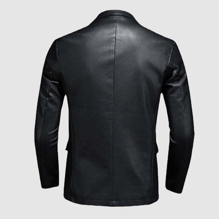 Men's Slim-Fit Faux Leather Blazer Jacket