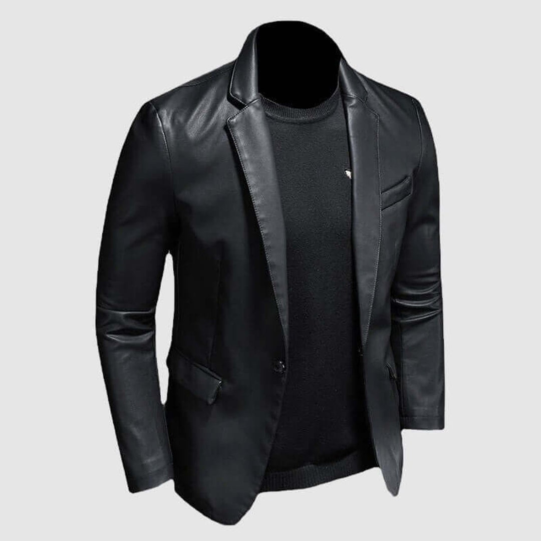 Men's Slim-Fit Faux Leather Blazer Jacket