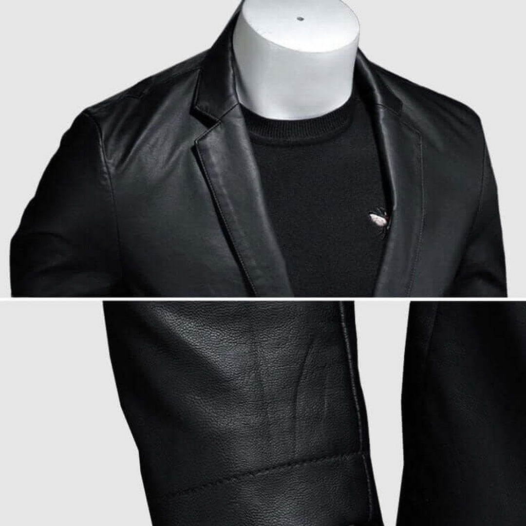 Men's Slim-Fit Faux Leather Blazer Jacket