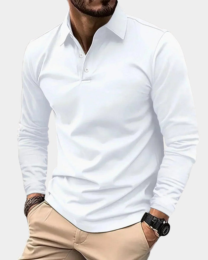 Men's Slim-Fit Henley Long-Sleeve Polo Shirt Smart-Casual Button Collar