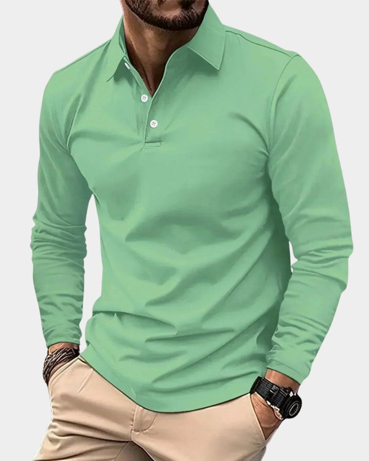 Men's Slim-Fit Henley Long-Sleeve Polo Shirt Smart-Casual Button Collar