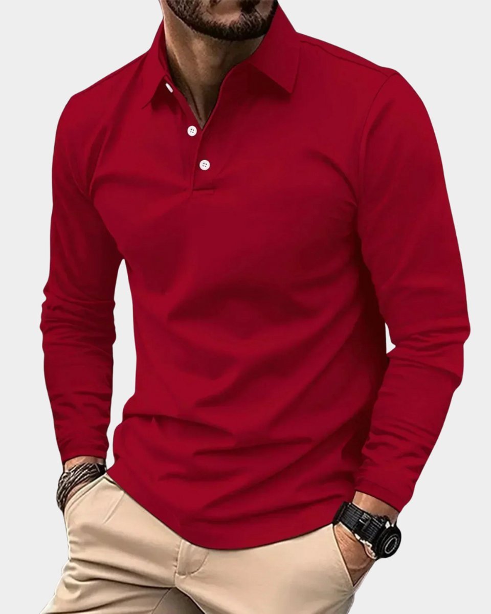 Men's Slim-Fit Henley Long-Sleeve Polo Shirt Smart-Casual Button Collar