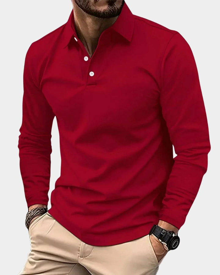 Men's Slim-Fit Henley Long-Sleeve Polo Shirt Smart-Casual Button Collar